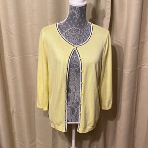 Talbots Yellow Cardigan with White/Deep Navy  Trim